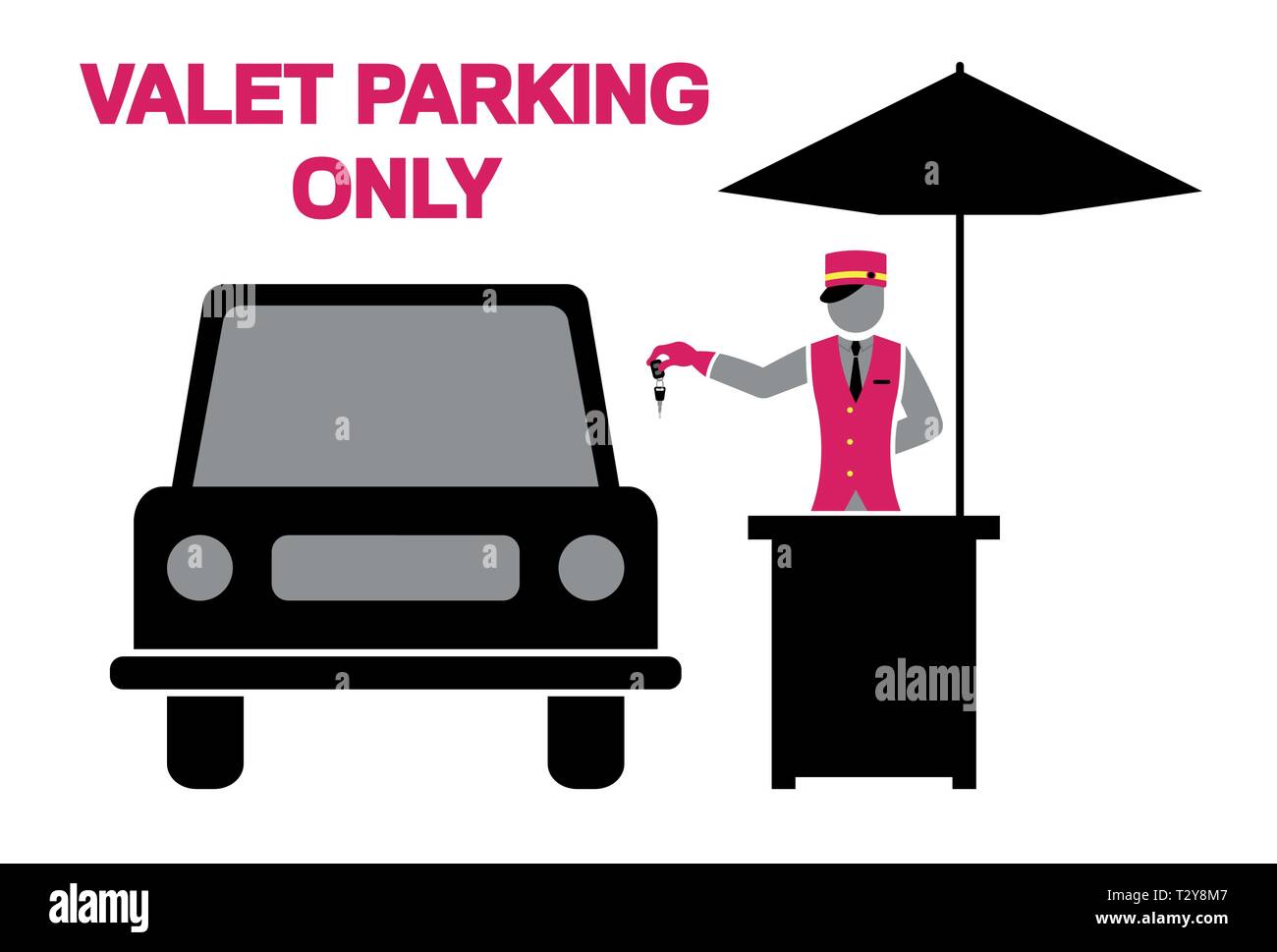 Servizio parcheggio solo cartello personalizzi con servizio di accoglienza e ombrello. Tutti gli oggetti sono in diversi strati e i tipi di testo non è necessario alcun font. Illustrazione Vettoriale