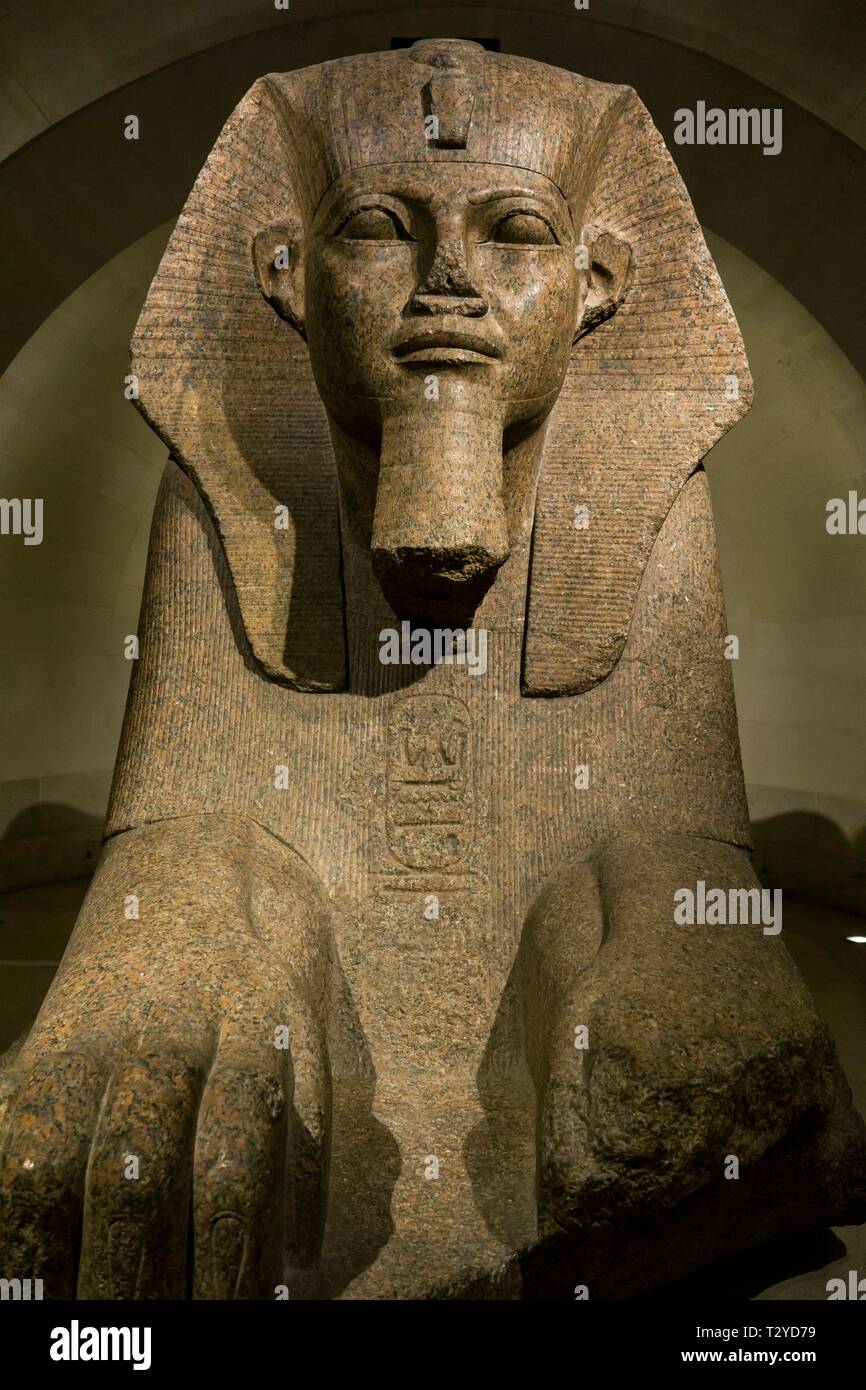 Antichità Egizie del museo del Louvre,Grande Sfinge di Tanis, Parigi, Francia. Foto Stock
