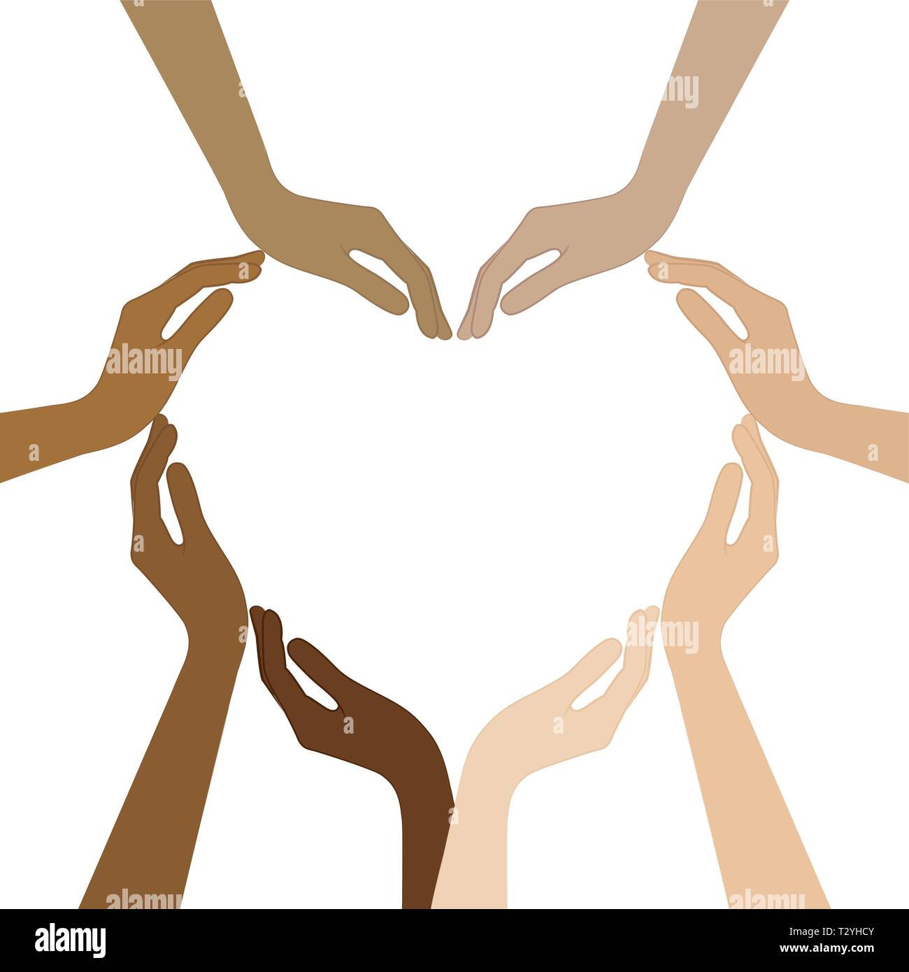 Le mani umane con diversi colori di pelle formano un cuore illustrazione vettoriale EPS10 Illustrazione Vettoriale