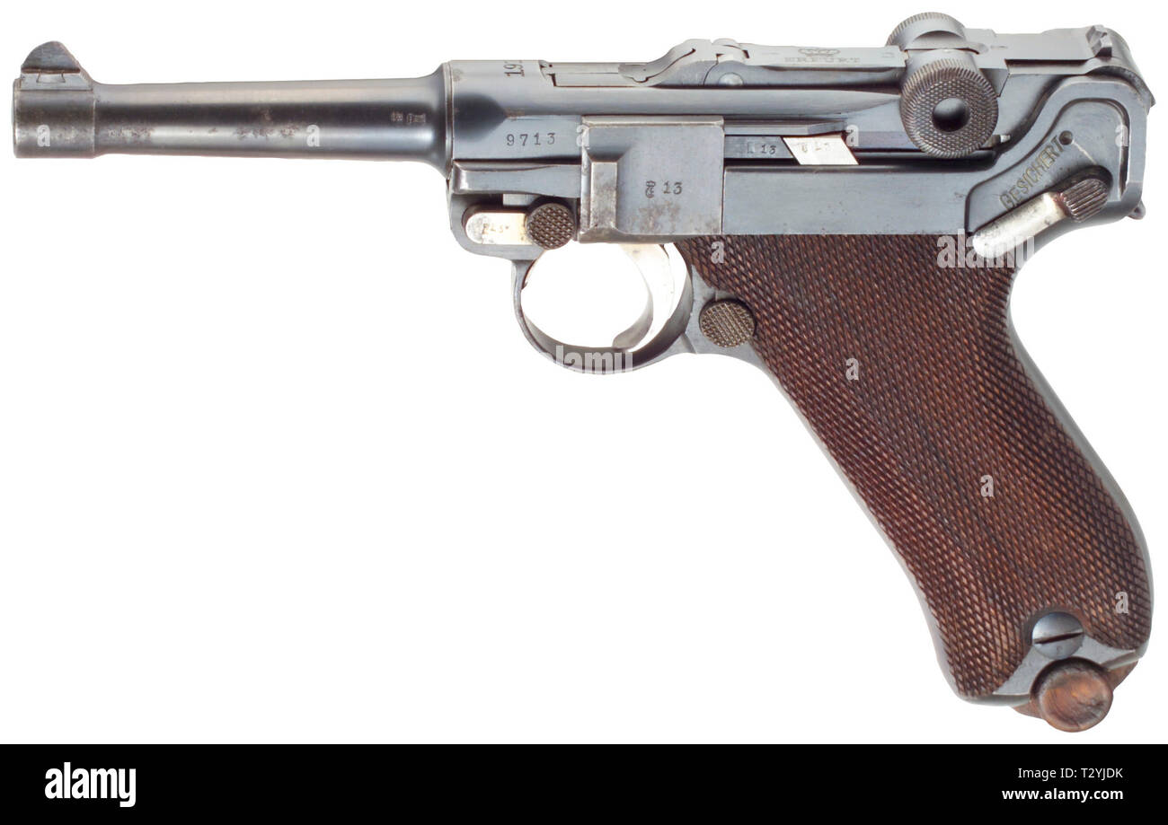 Piccole armi, pistole, Luger pistola 08, Parabellum calibro 9 mm, Erfurt, 1912, 1918, Additional-Rights-Clearance-Info-Not-Available Foto Stock