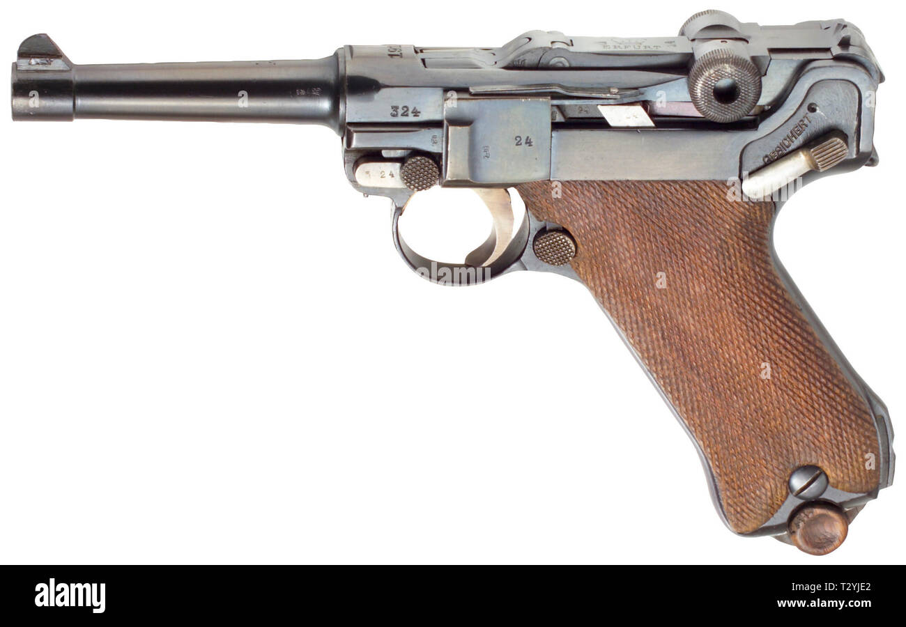 Piccole armi, pistole, Luger pistola 08, Parabellum calibro 9 mm, Erfurt, 1918, Additional-Rights-Clearance-Info-Not-Available Foto Stock