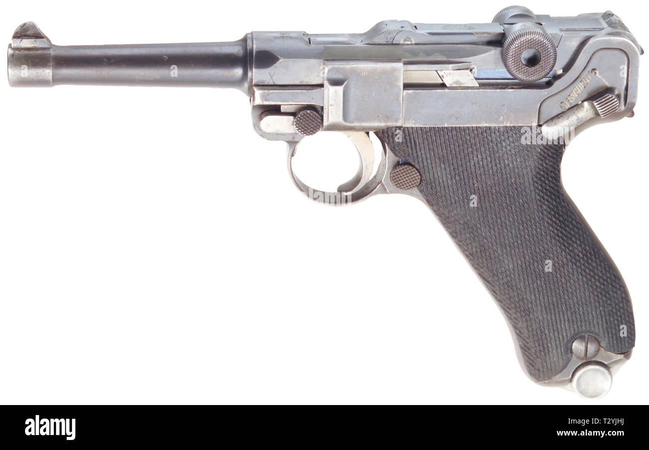 Piccole armi, pistole, Luger pistola 08, Parabellum calibro 9 mm, fabbricato da Deutsche Waffen- und Munitionsfabriken, Additional-Rights-Clearance-Info-Not-Available Foto Stock