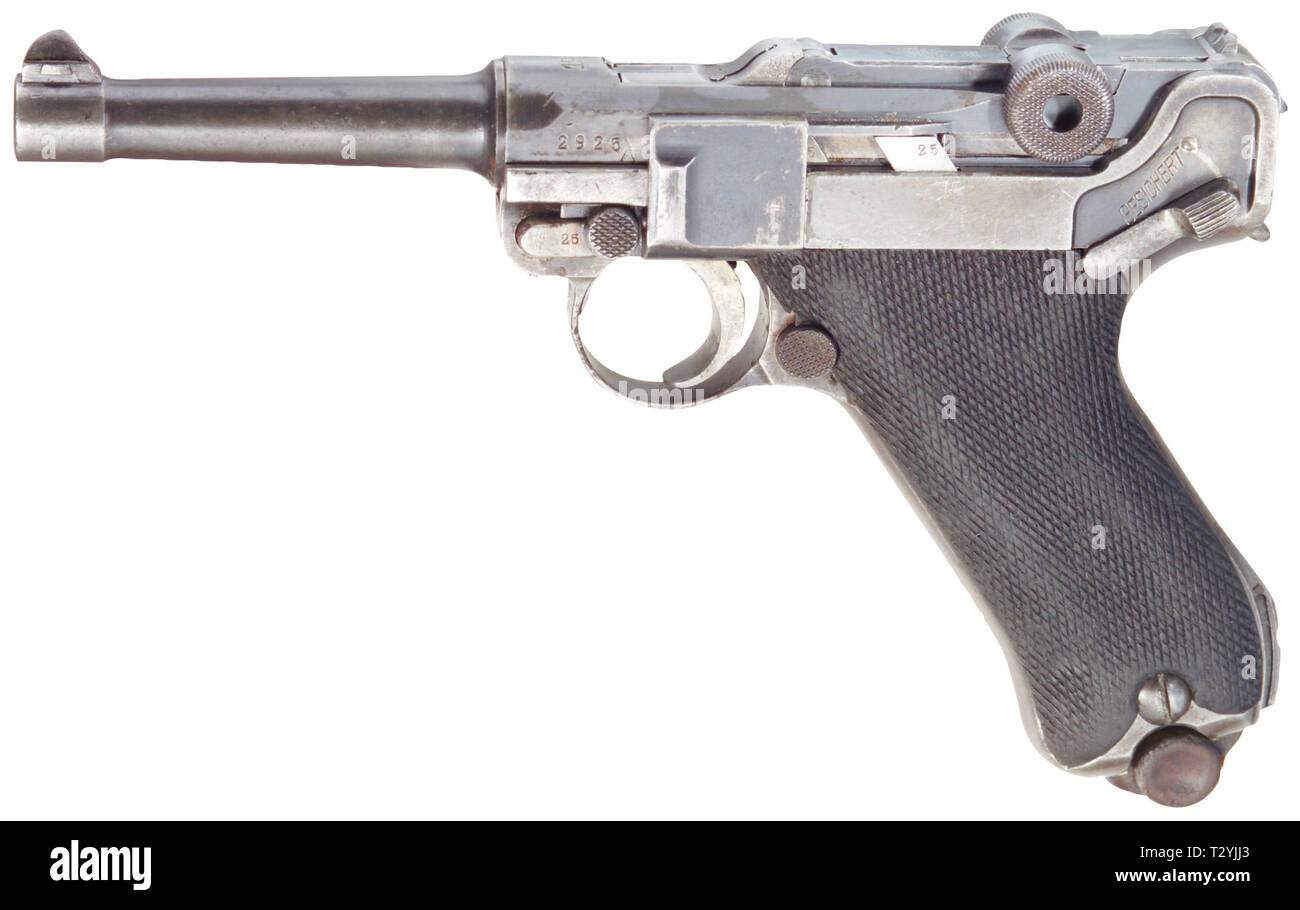 Piccole armi, pistole, Luger pistola 08, Parabellum calibro 9 mm, fabbricato da Deutsche Waffen- und Munitionsfabriken, Additional-Rights-Clearance-Info-Not-Available Foto Stock