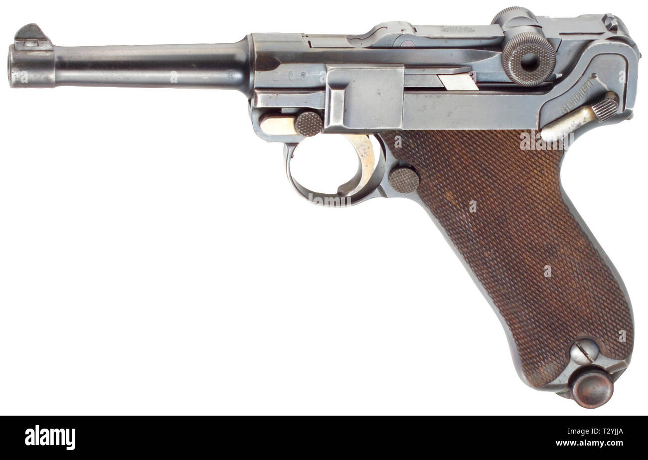 Piccole armi, pistole, Luger pistola 08, Parabellum calibro 9 mm, fabbricato da Deutsche Waffen- und Munitionsfabriken, Additional-Rights-Clearance-Info-Not-Available Foto Stock