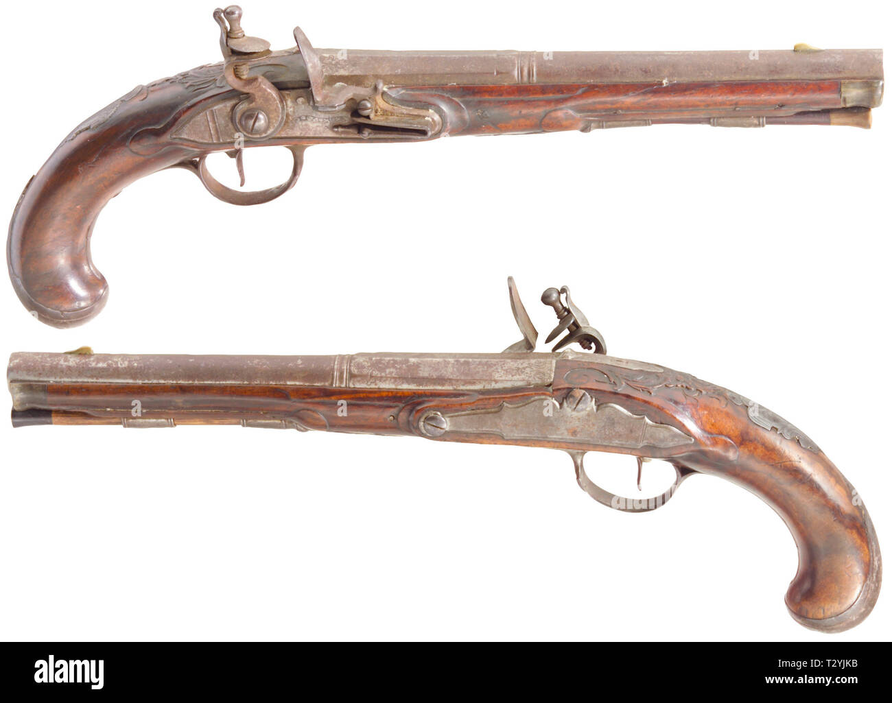 Piccole armi, pistole, flintlock pistola, piccole armi, pistole, due flintlock pistols, calibro 13 mm, I. R. Meyer, Bruswick, Germania, circa 1760, Additional-Rights-Clearance-Info-Not-Available Foto Stock