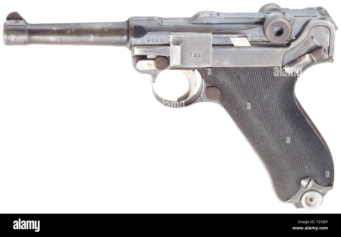 Piccole armi, pistole, Luger pistola 08, Parabellum calibro 9 mm, Erfurt, 1912, 1918, Additional-Rights-Clearance-Info-Not-Available Foto Stock