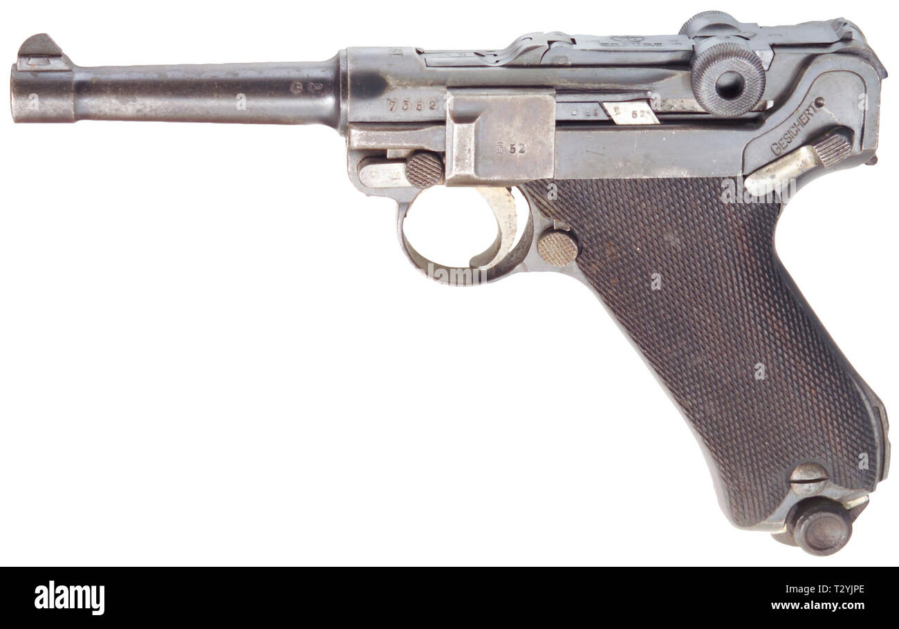 Piccole armi, pistole, Luger pistola 08, Parabellum calibro 9 mm, Erfurt, 1914, 1918, Additional-Rights-Clearance-Info-Not-Available Foto Stock
