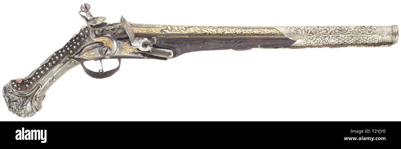 Piccole armi, pistole, flintlock pistola calibro 16,5 mm, ottomana del XIX secolo, Additional-Rights-Clearance-Info-Not-Available Foto Stock