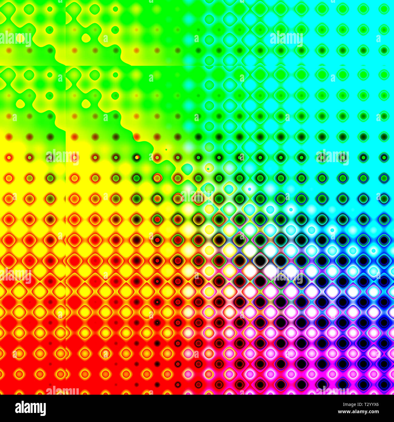 Computer art: disegno di punti e cerchi di diversa dimensione e colore formando un perspectivic o immagine simmetrica Foto Stock