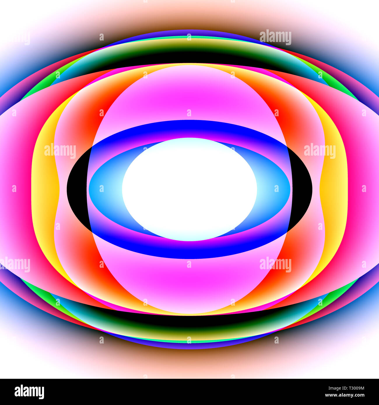 Cerchi, anelli e bolle di diversa forma, dimensione e colore Foto Stock