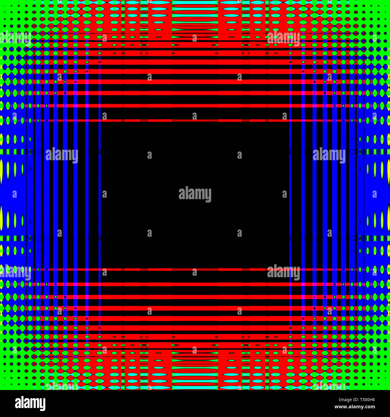 Computer art: disegno di punti e cerchi di diversa dimensione e colore formando un perspectivic o immagine simmetrica Foto Stock