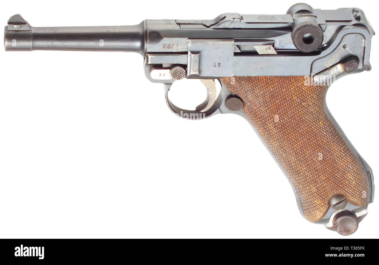 Piccole armi, pistole, Luger pistola 08, Parabellum calibro 9 mm, fabbricato da Deutsche Waffen- und Munitionsfabriken, Additional-Rights-Clearance-Info-Not-Available Foto Stock