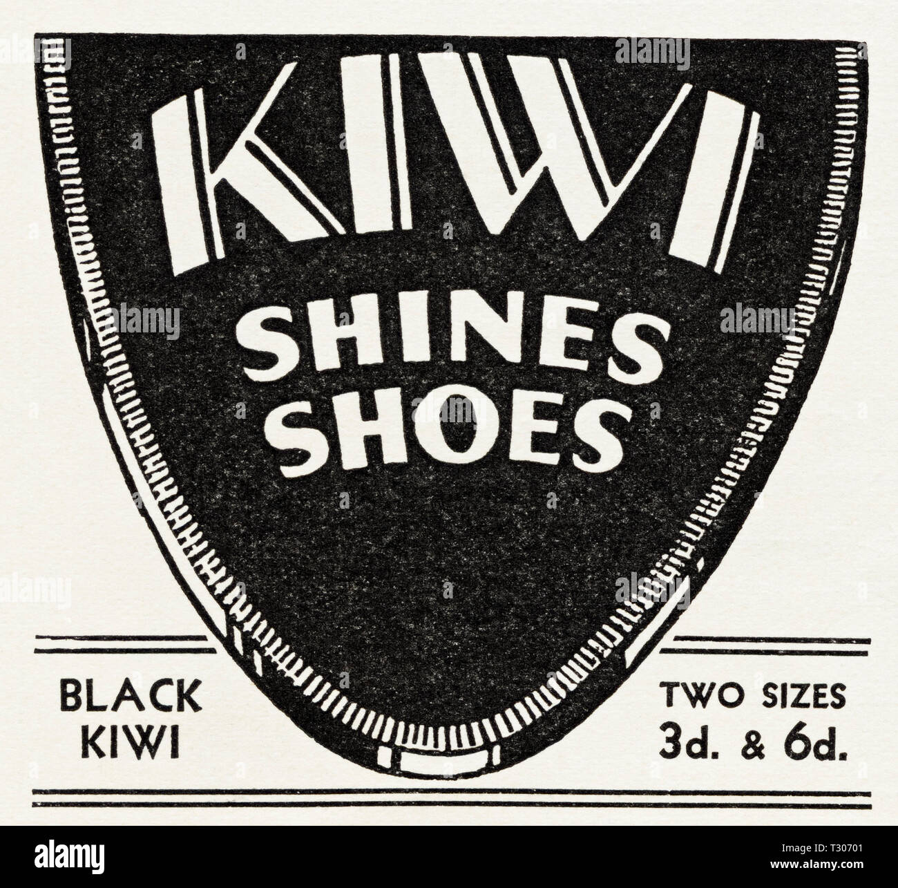 Originale degli anni trenta vintage vecchio annuncio stampa da 30s rivista inglese pubblicità Kiwi black shoe polish circa 1932 Foto Stock