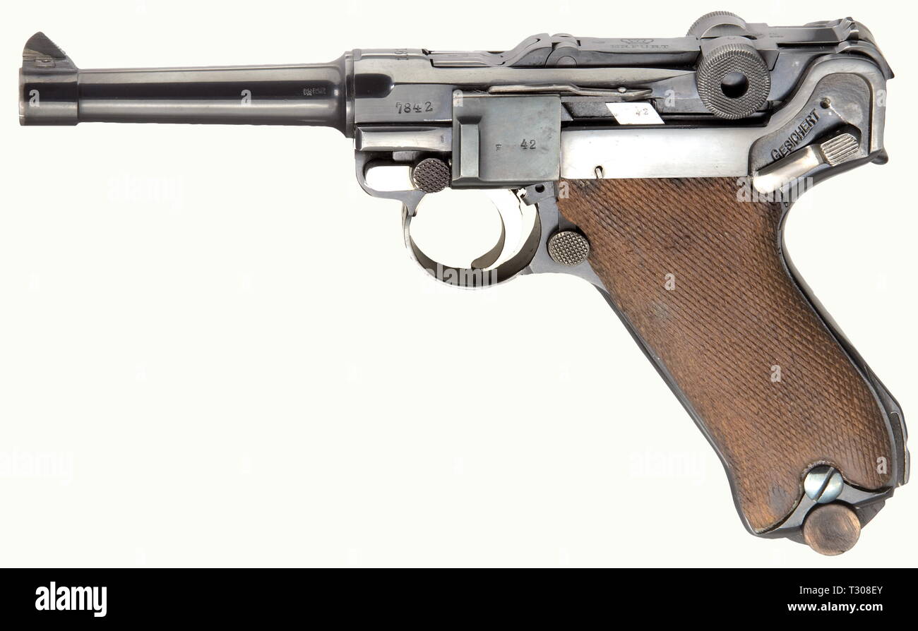 Piccole armi, pistole, Luger pistola 08, Parabellum calibro 9 mm, Erfurt, 1917, Additional-Rights-Clearance-Info-Not-Available Foto Stock