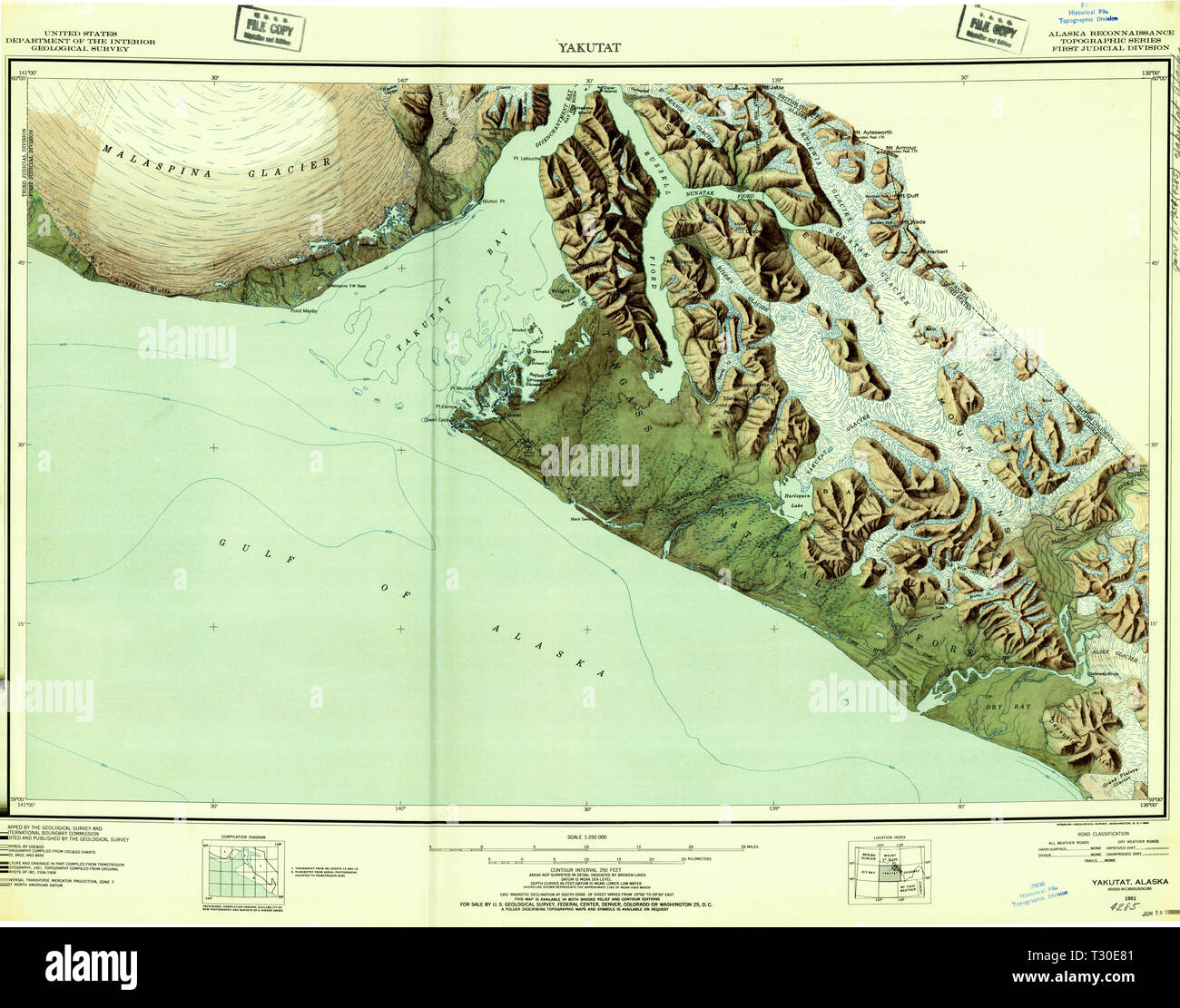 USGS TOPO Map Alaska AK Yakutat 361681 1951 250000 Il restauro Foto Stock