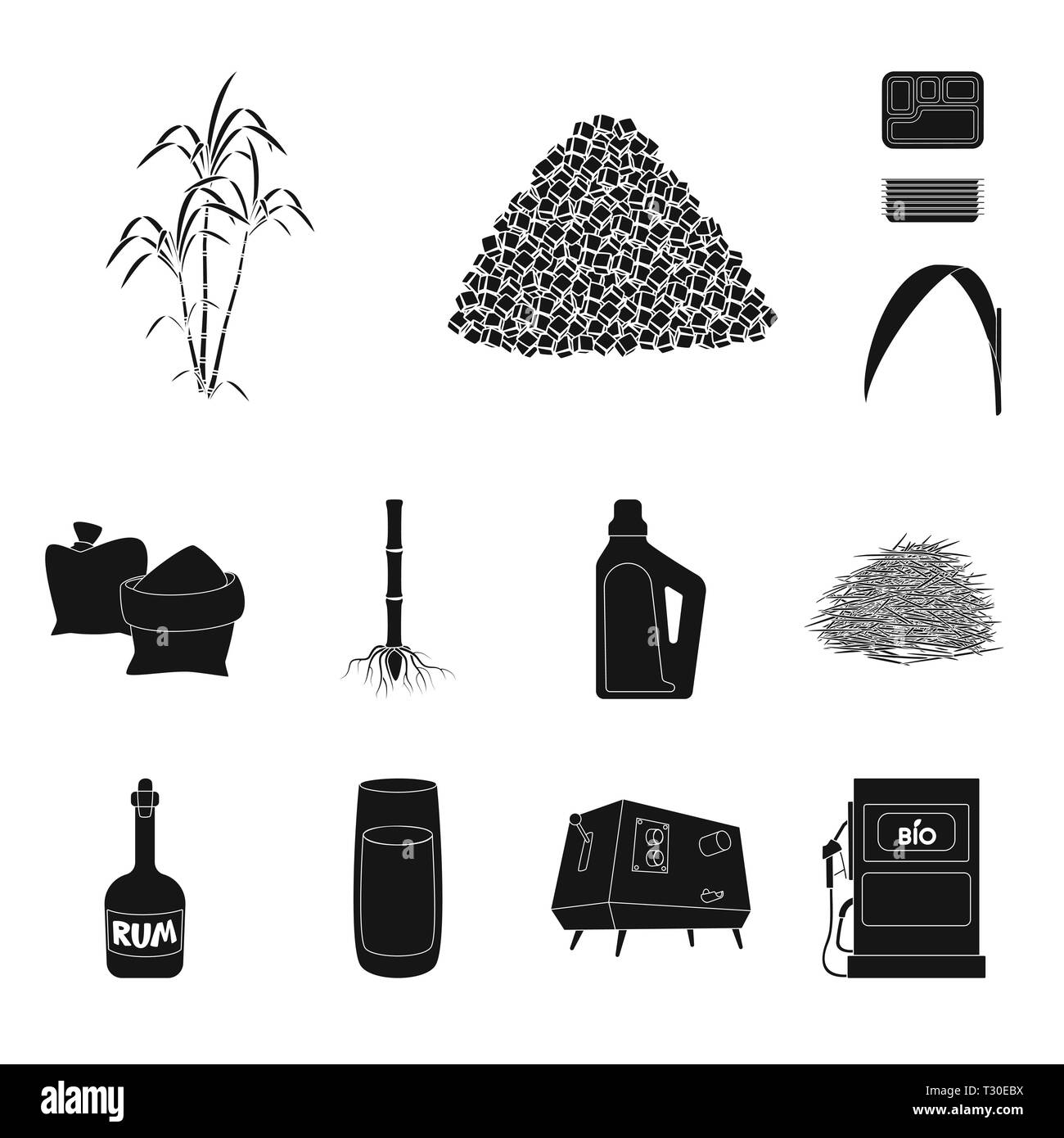 Bush,pezzo,cartone,foglie,bag,root,Casa,bagasse,rum,succhi di frutta,spremiagrumi,benzina,palm,granulata,contenitore,verde,sabbia,sistema,prodotti chimici,materie,bottiglia,macchina,l'ugello,crescita,marrone,cibo,dolcezza,stelo,saccarosio,technology,la canna da zucchero, di canna da zucchero,,campo,impianto,plantation,agriturismo,l'agricoltura,impostare,vettore,icona,immagine,isolato,raccolta,design,l'elemento,graphic,segno,Black,semplici vettori vettore , Illustrazione Vettoriale