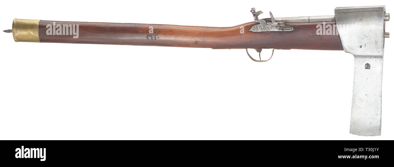 Piccole armi, pistole, flintlock minatori ax e pistola, Germania, mit del XVIII secolo, Additional-Rights-Clearance-Info-Not-Available Foto Stock