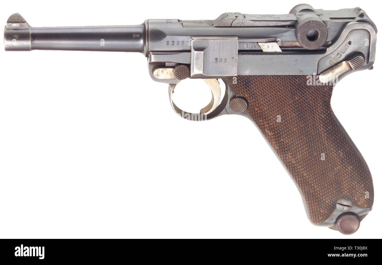 Piccole armi, pistole, Luger pistola 08, Parabellum calibro 9 mm, Erfurt, 1912, 1918, Additional-Rights-Clearance-Info-Not-Available Foto Stock