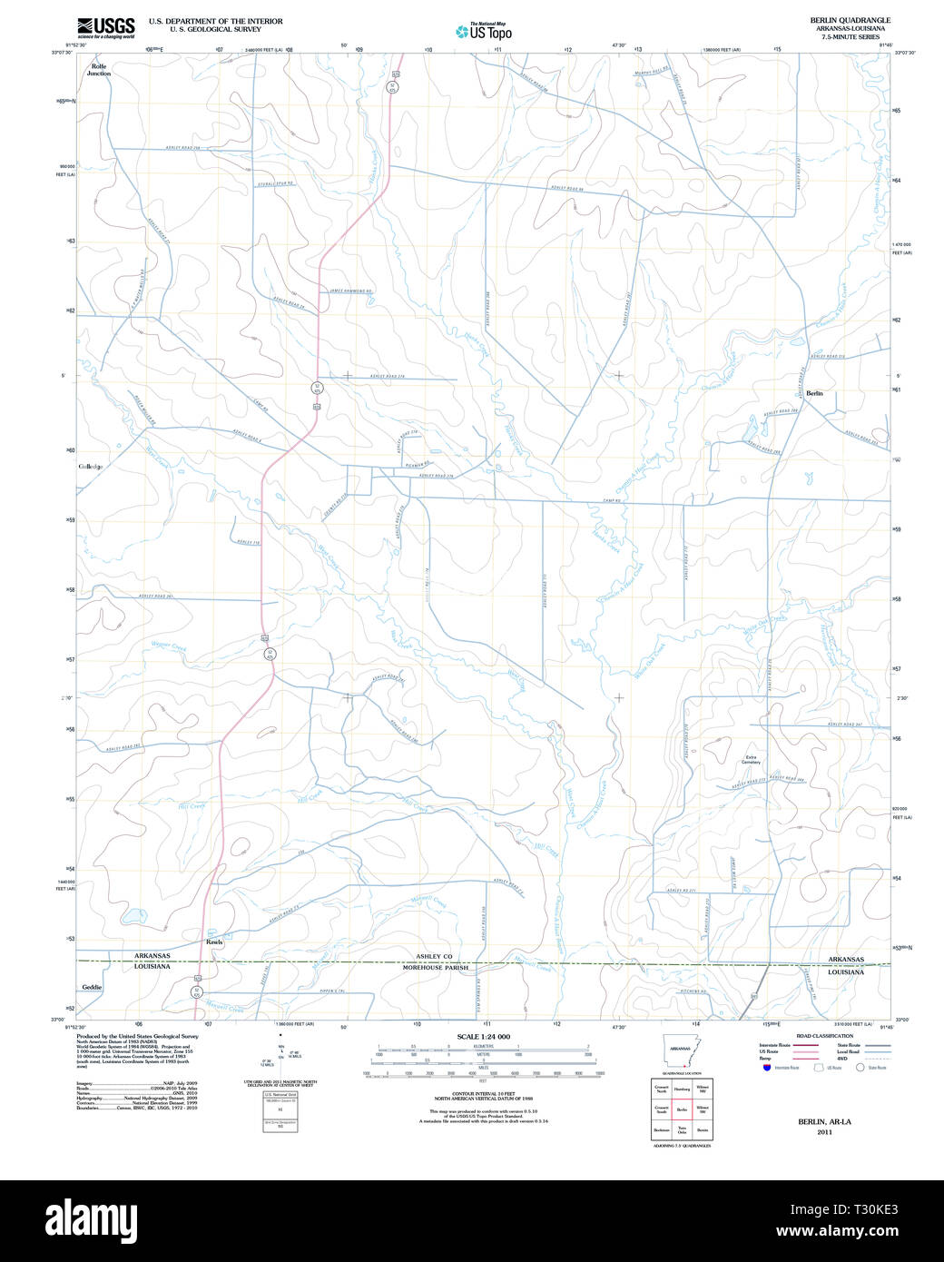 USGS TOPO Map Arkansas AR Berlin 20110815 TM il restauro Foto Stock