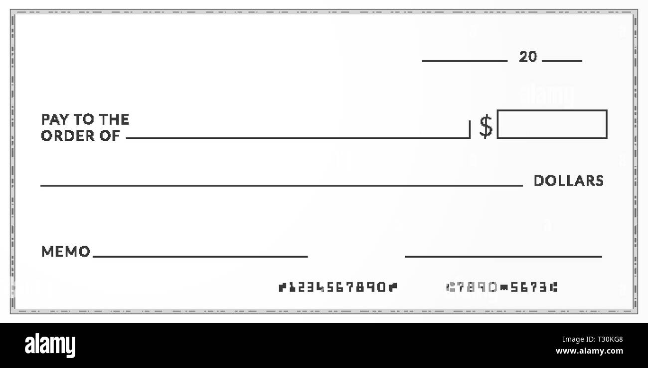 Assegno bancario modello. Il libretto degli assegni lo sfondo della pagina con i campi vuoti Illustrazione Vettoriale