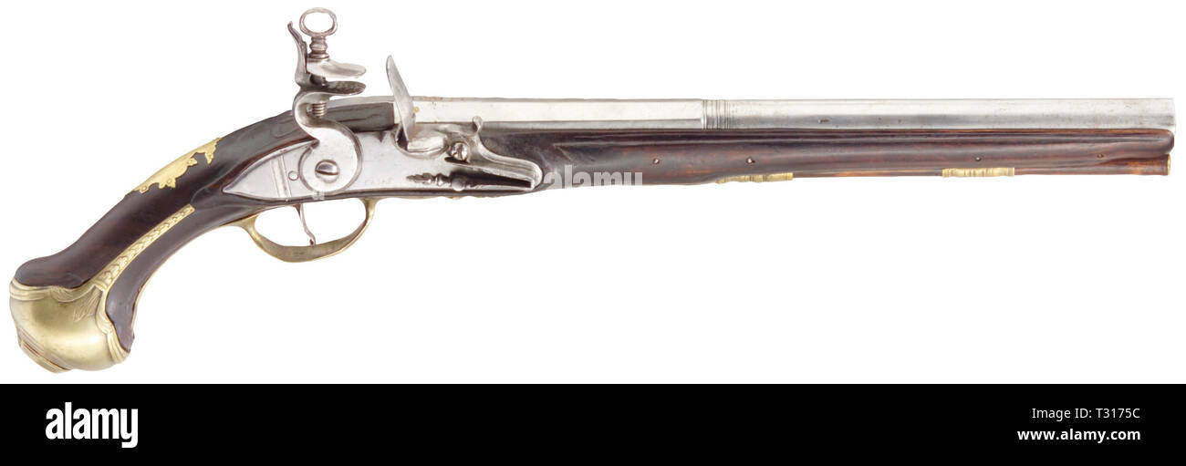 Piccole armi, pistole, flintlock pistola calibro 16 mm, Casas, Spagna, circa 1720, Additional-Rights-Clearance-Info-Not-Available Foto Stock