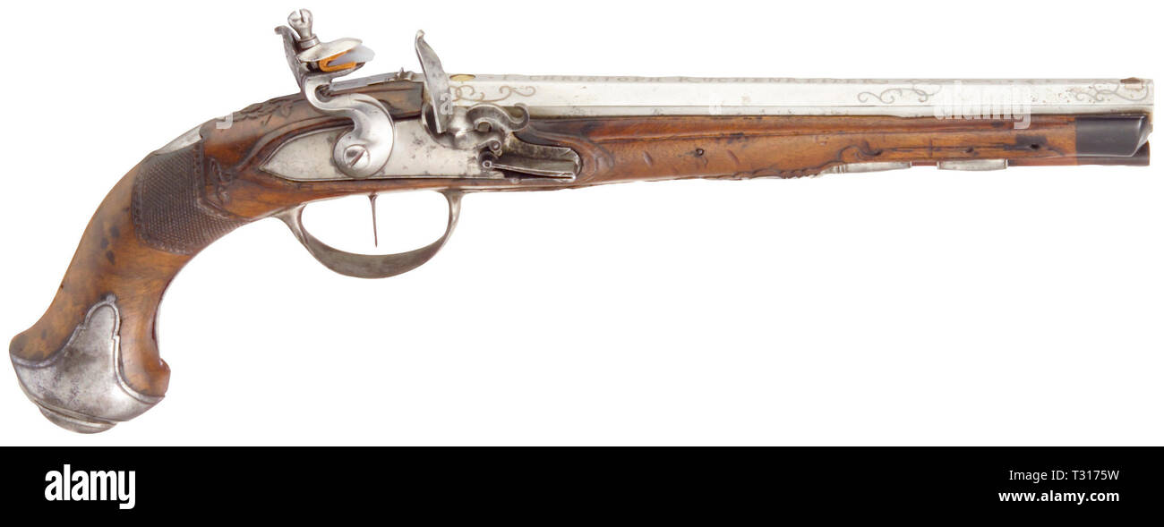 Piccole armi, pistole, flintlock pistola, Johann Christoph Kuchenreuter, Regensburg, circa 1780, Additional-Rights-Clearance-Info-Not-Available Foto Stock
