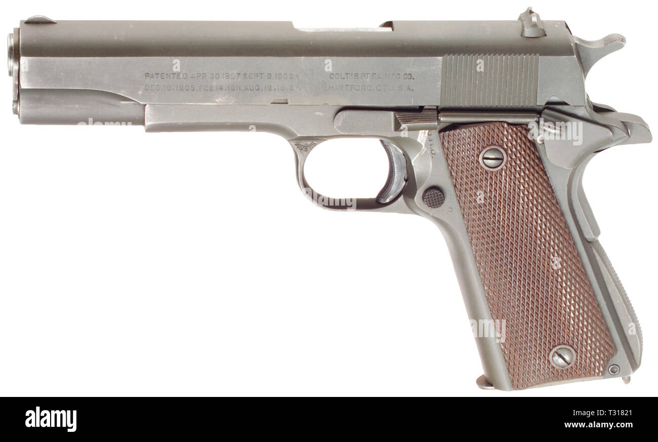 Piccole armi, pistole, modello Colt 1911, calibro .45, Editorial-Use-solo Foto Stock