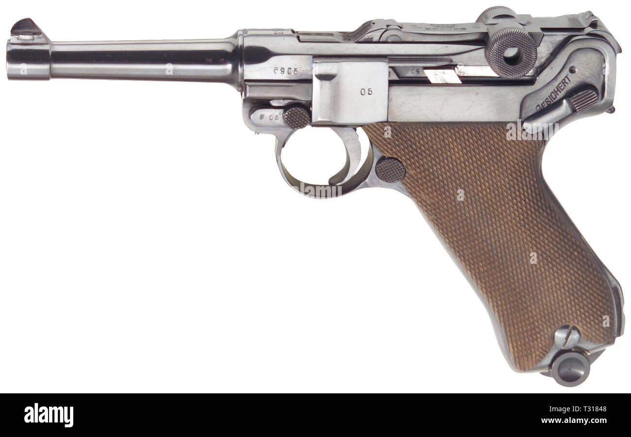 Piccole armi, pistole, Luger pistola 08, Parabellum calibro 9 mm, Erfurt, 1918, Editorial-Use-solo Foto Stock
