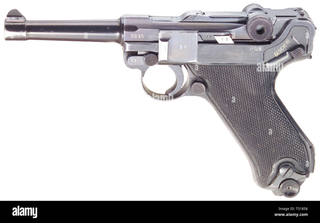 Piccole armi, pistole, Luger pistola 08 Parabellum, fabbricato da Mauser, calibro 9 mm, Editorial-Use-solo Foto Stock