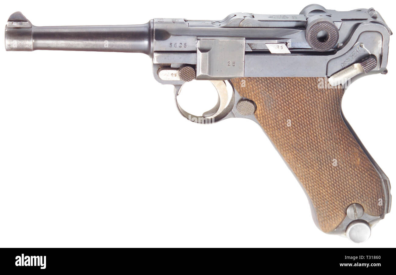 Piccole armi, pistole, Luger pistola 08, Parabellum calibro 9 mm, fabbricato da Deutsche Waffen- und Munitionsfabriken, Additional-Rights-Clearance-Info-Not-Available Foto Stock