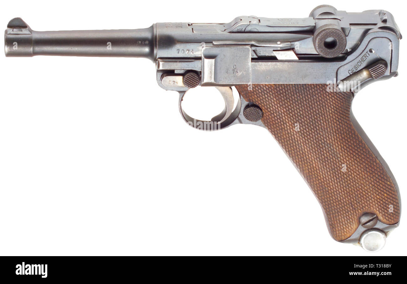 Piccole armi, pistole, Luger pistola 08, Parabellum calibro 9 mm, Erfurt, 1913, Additional-Rights-Clearance-Info-Not-Available Foto Stock