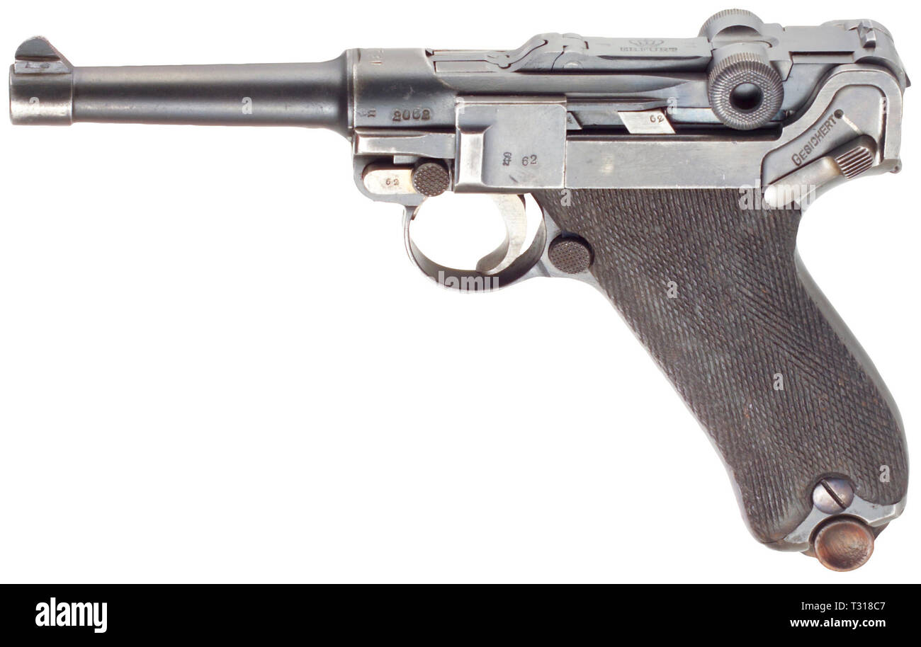 Piccole armi, pistole, Luger pistola 08, Parabellum calibro 9 mm, Erfurt, Additional-Rights-Clearance-Info-Not-Available Foto Stock