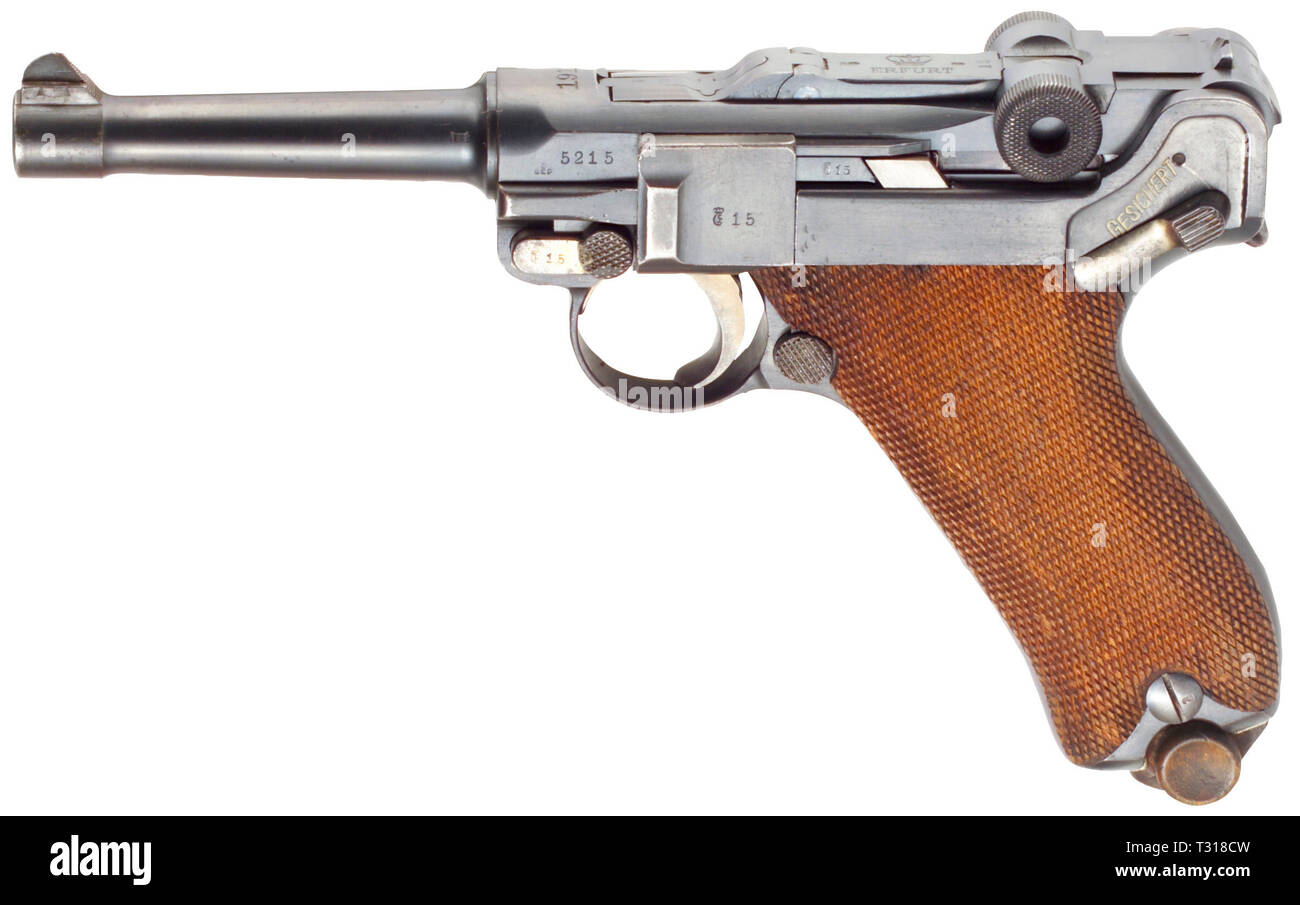 Piccole armi, pistole, Luger pistola 08, Parabellum calibro 9 mm, Erfurt, 1912, 1918, Additional-Rights-Clearance-Info-Not-Available Foto Stock