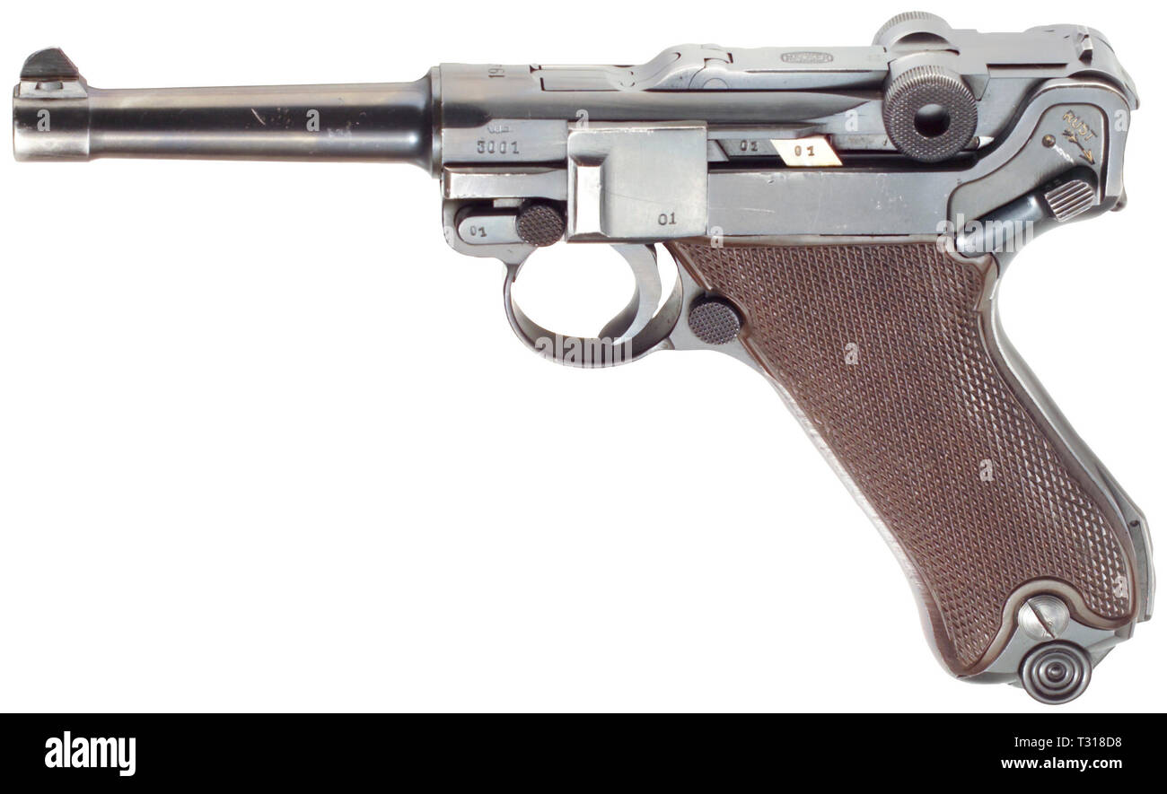 Piccole armi, pistole, Luger pistola 08 Parabellum, fabbricato da Mauser, calibro 9 mm, Editorial-Use-solo Foto Stock