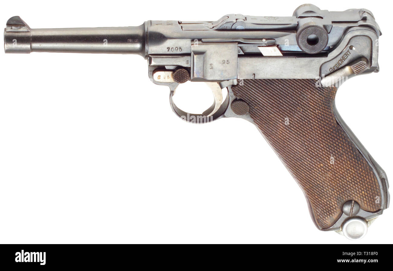 Piccole armi, pistole, Luger pistola 08, Parabellum calibro 9 mm, Erfurt, 1918, Additional-Rights-Clearance-Info-Not-Available Foto Stock