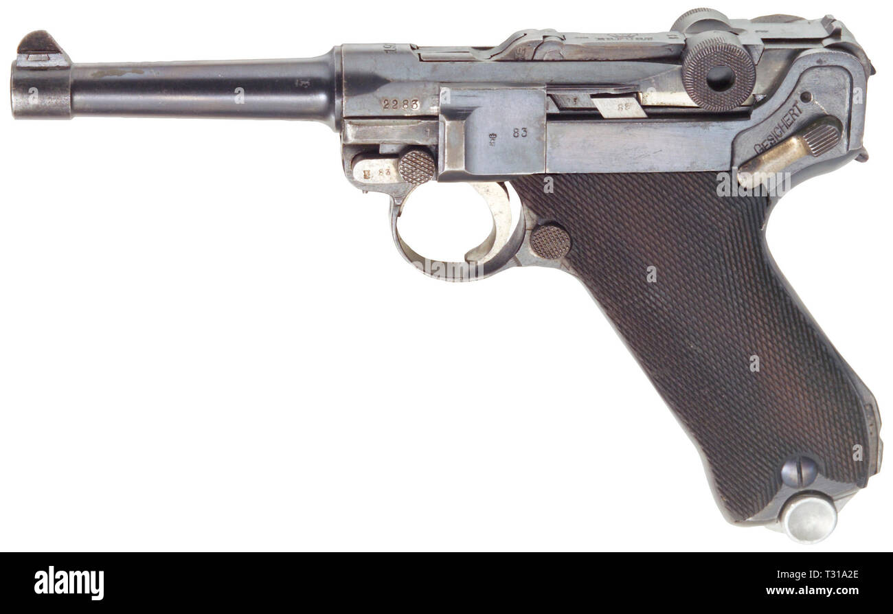 Piccole armi, pistole, Luger pistola 08, Parabellum calibro 9 mm, Erfurt, 1917, 1918, Additional-Rights-Clearance-Info-Not-Available Foto Stock