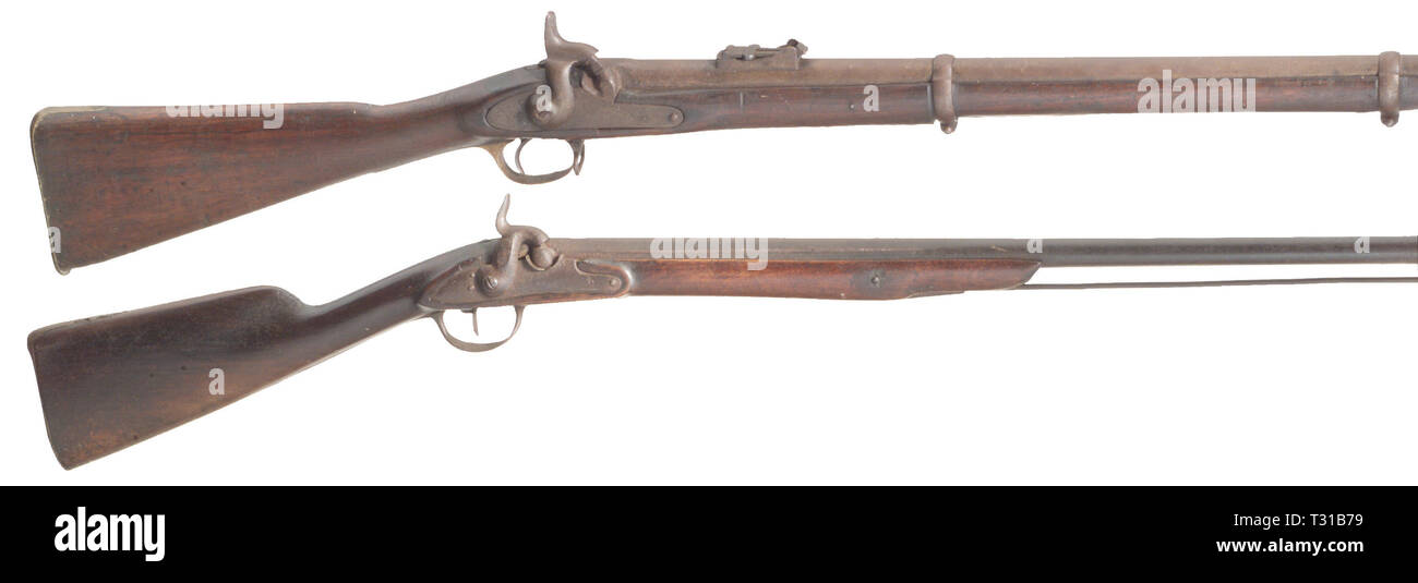 Bracci lunghi, due fucili caplock, prima metà del XIX secolo, Additional-Rights-Clearance-Info-Not-Available Foto Stock