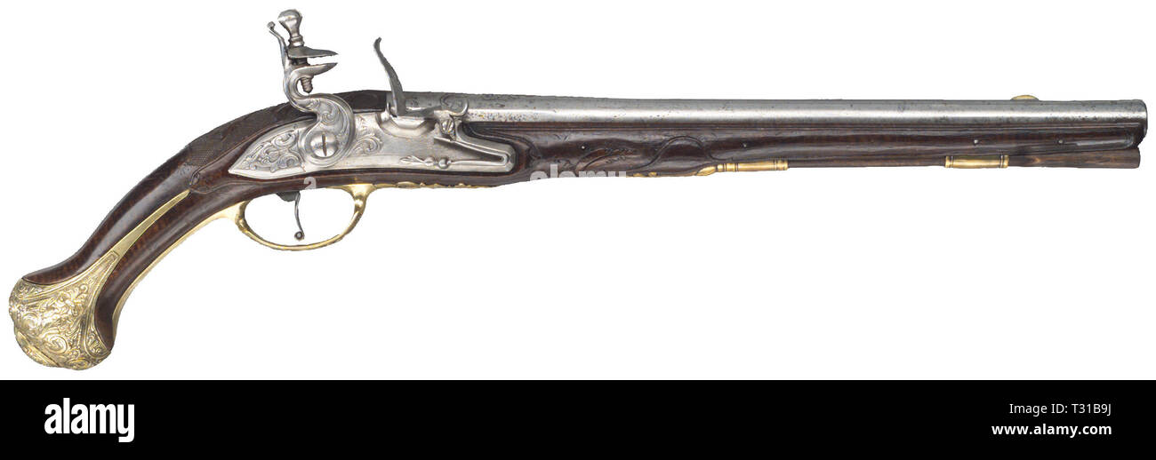 Piccole armi, pistole, flintlock pistola calibro 15 mm, Francia, circa 1720, Additional-Rights-Clearance-Info-Not-Available Foto Stock