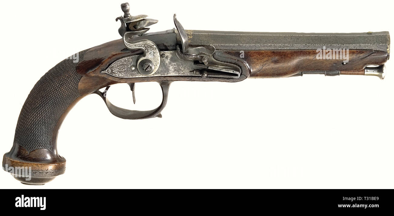 Piccole armi, pistole, flintlock pistola calibro 14 mm, in Inghilterra o in Francia, circa 1810, Additional-Rights-Clearance-Info-Not-Available Foto Stock