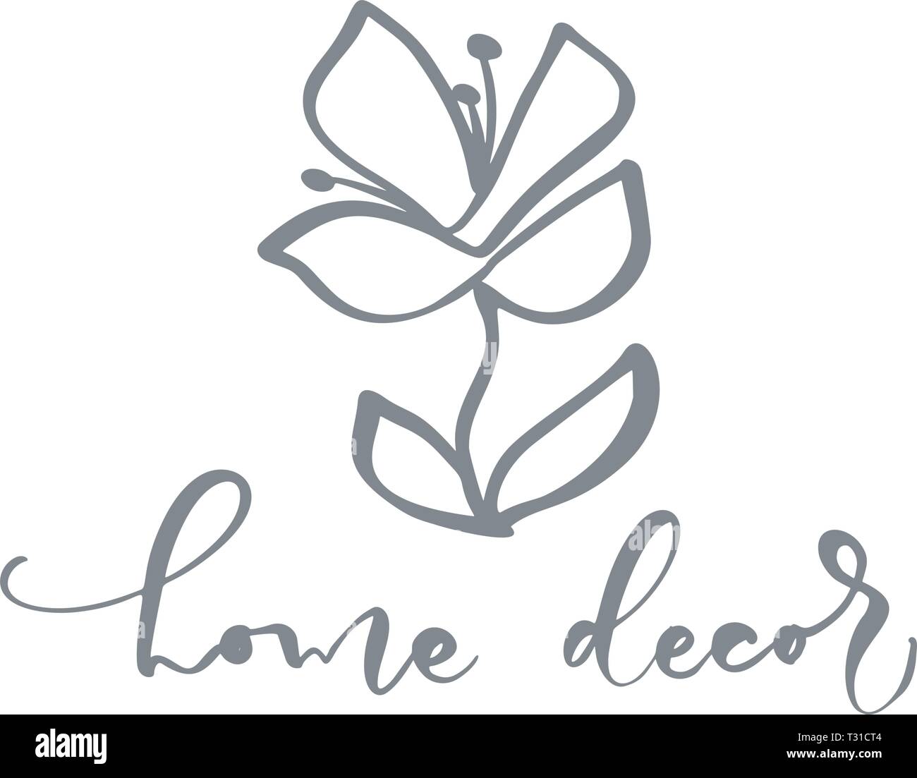 Disegnata a mano semplice icona floreali vettore dalla natura Logo fioraio di bellezza e cosmetici organici, fotografia, Wedding, hygge home decor. Fiore calligrafico ou Illustrazione Vettoriale