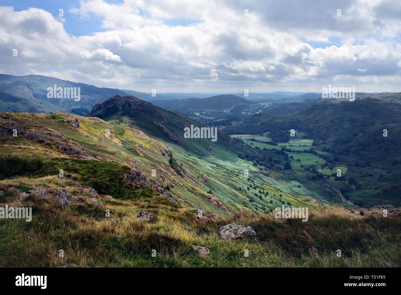 Visualizzazione della valle Easedale dalla rupe di vitello Foto Stock