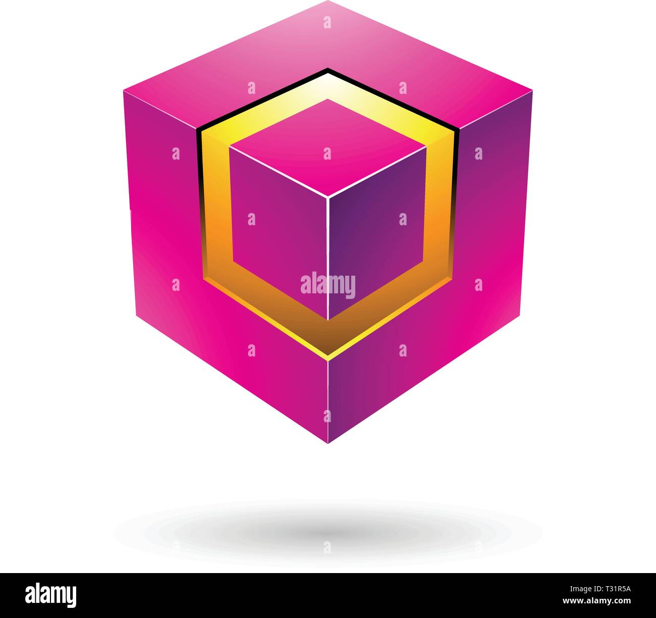 Illustrazione Vettoriale di Magenta Bold cubo con nucleo incandescente isolato su uno sfondo bianco Illustrazione Vettoriale