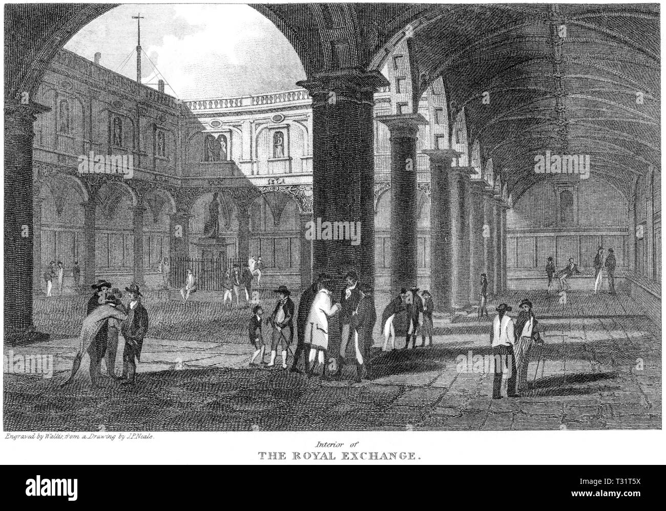 Una incisione dell'interno del Royal Exchange guardando verso sud, Londra UK scansionati ad alta risoluzione da un libro pubblicato nel 1814. Foto Stock