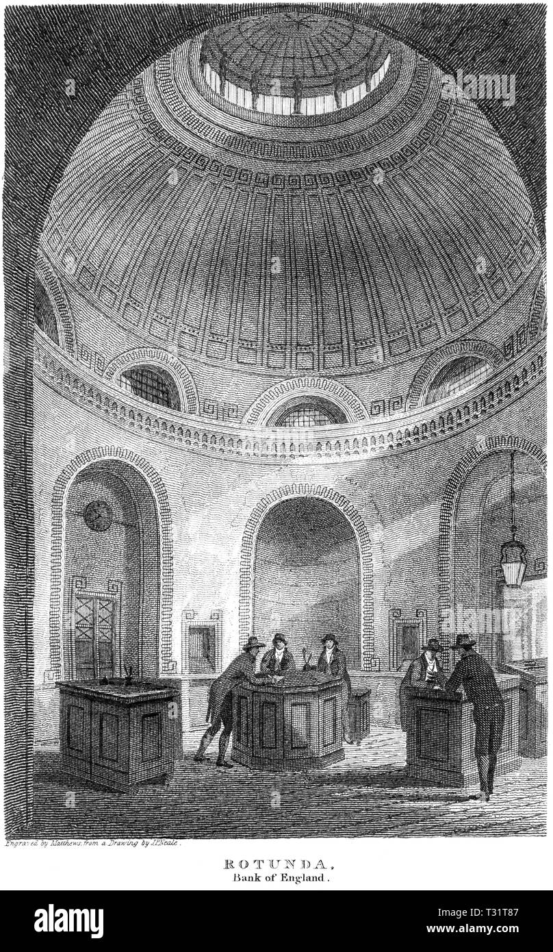 Una incisione della Rotunda, Banca di Inghilterra sud anteriore, Londra UK scansionati ad alta risoluzione da un libro pubblicato nel 1814. Ritiene copyright free. Foto Stock