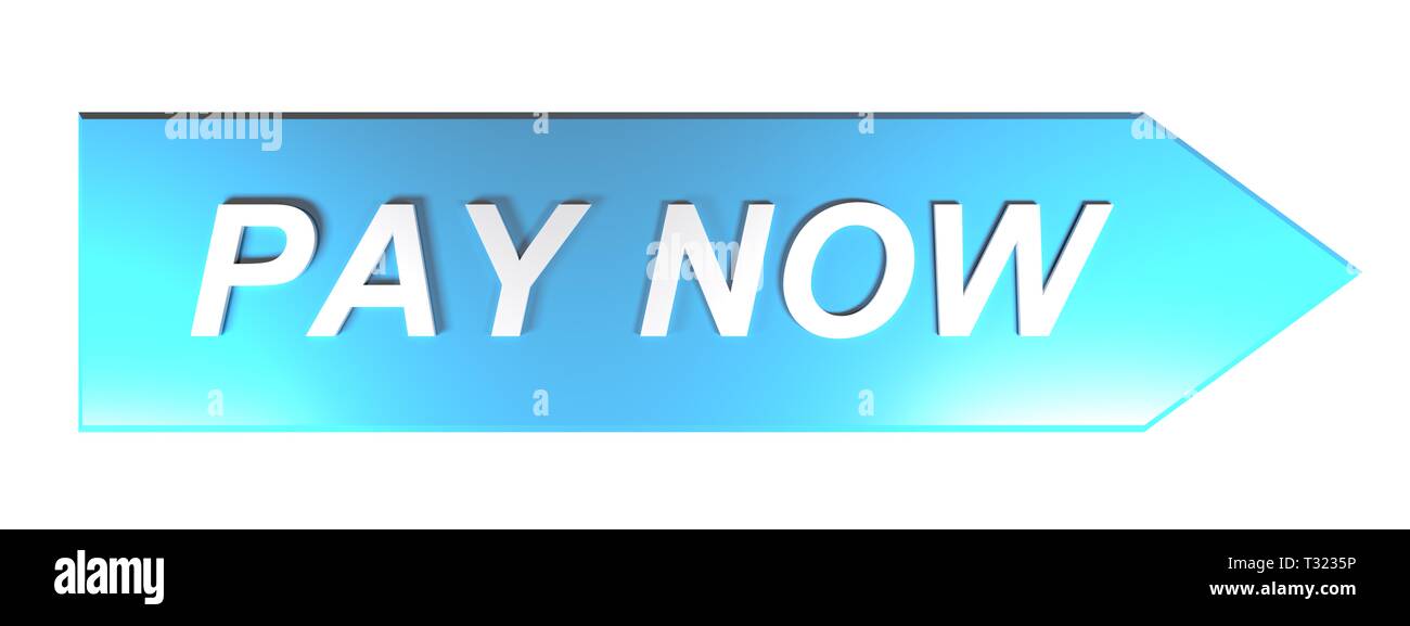 Paga ora sulla freccia blu - 3D rendering Foto Stock