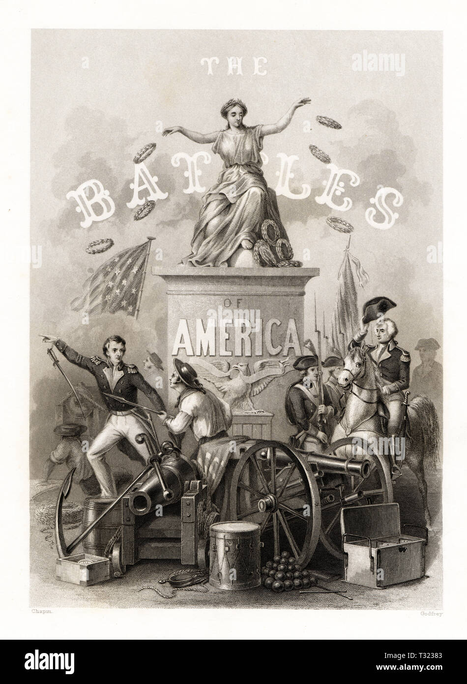 Storia americana scena: Frontespizio Pagina Titolo dalle battaglie di America Foto Stock