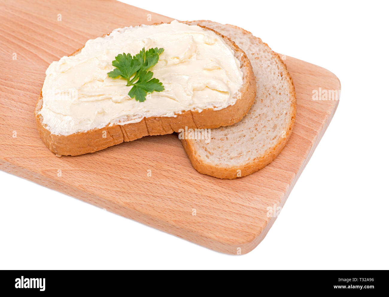 Fette di pane spalmato di burro Foto Stock