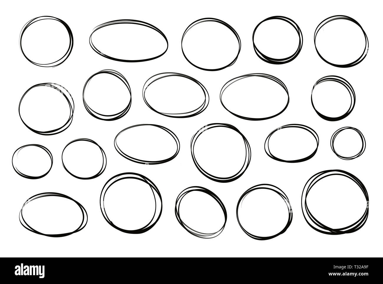 Lato cerchio disegnato, set di elementi. Schizzo Foto Stock