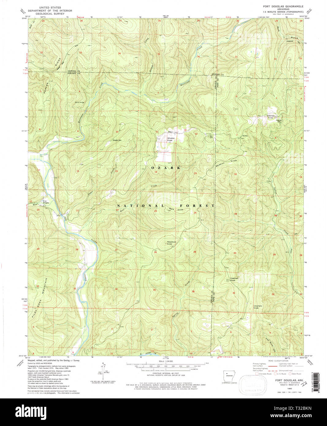 USGS TOPO Map Arkansas AR Fort Douglas 258480 1980 24000 Restauro Foto Stock