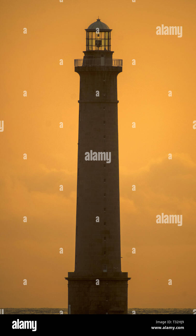 Auderville, Normandia, Francia - 27 agosto 2018: Faro di Goury a Cap de la Hague in Normandia Francia Foto Stock